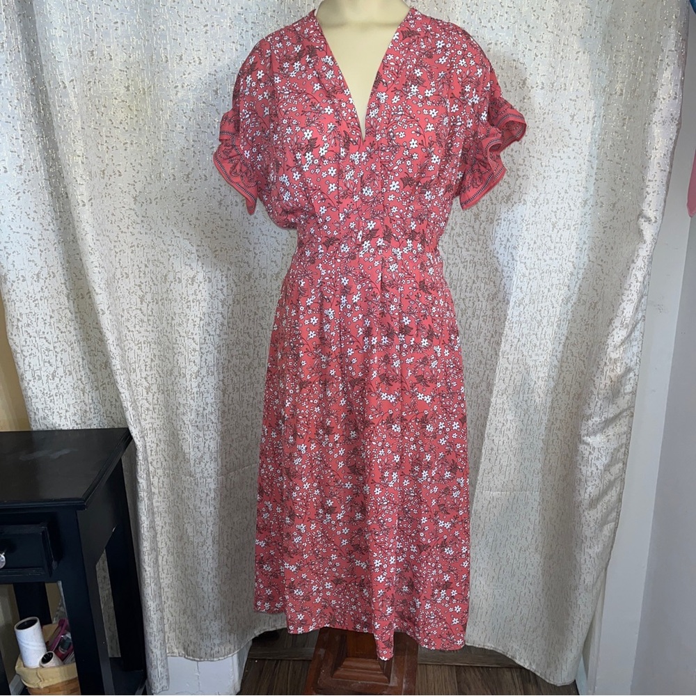 Max Studio Coral Rose Floral Print Ruffled Sleeved Dress, XS, NWT